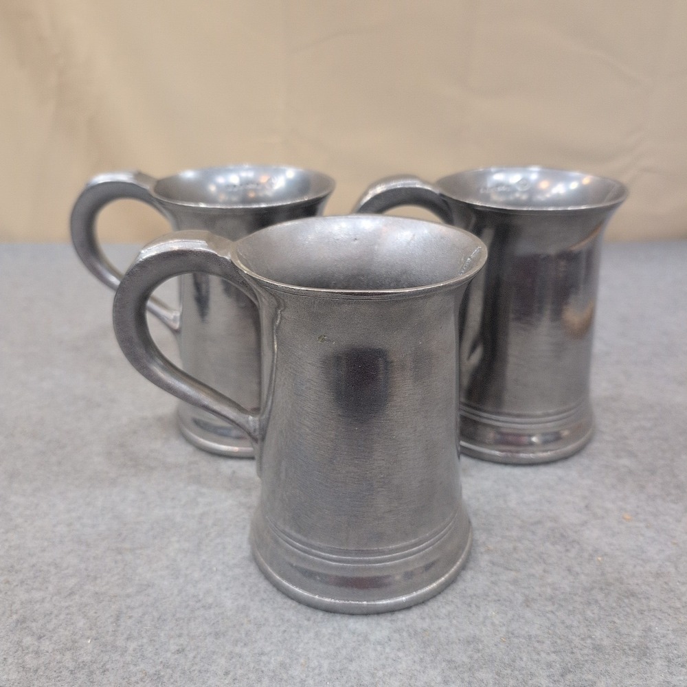 Carson Statesmetal Pewter Style Cast Aluminum Tankard Mug Set of 3 Silver Tone